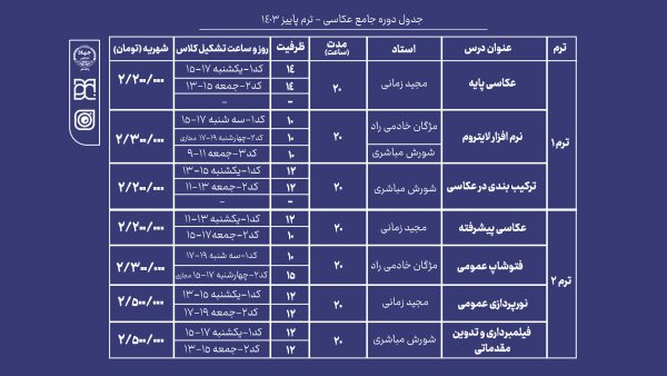 آموزش جامع عکاسی جهاد دانشگاهی هنر