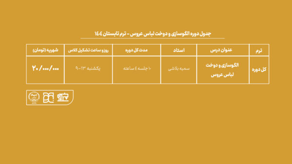دوره آموزش دوخت لباس عروس جهاد دانشگاهی هنر