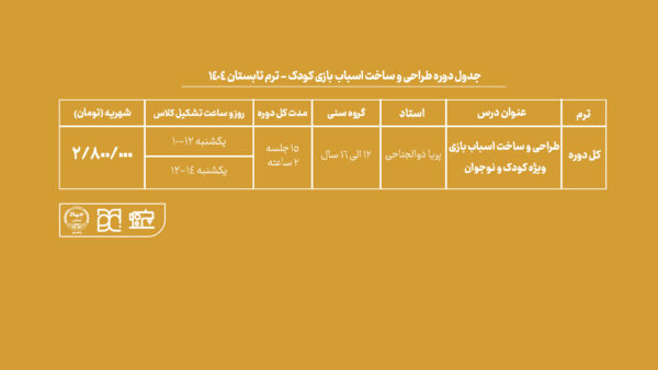 دوره آموزش طراحی و اخت اسباب بازی کودک و نوجوان