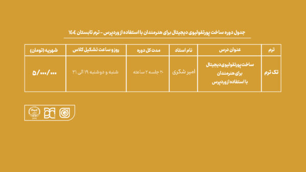 دوره آموزش ساخت پورتفولیوی دیجیتال برای هنرمندان با استفاده از وردپرس جهاد دانشگاهی هنر
